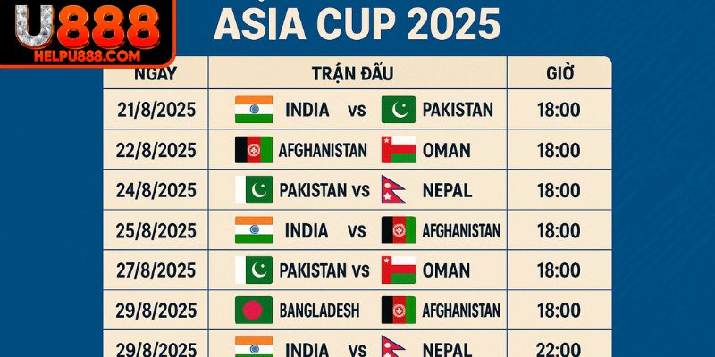 Lịch thi đấu Asia Cup 2025 qua các vòng tjia U888